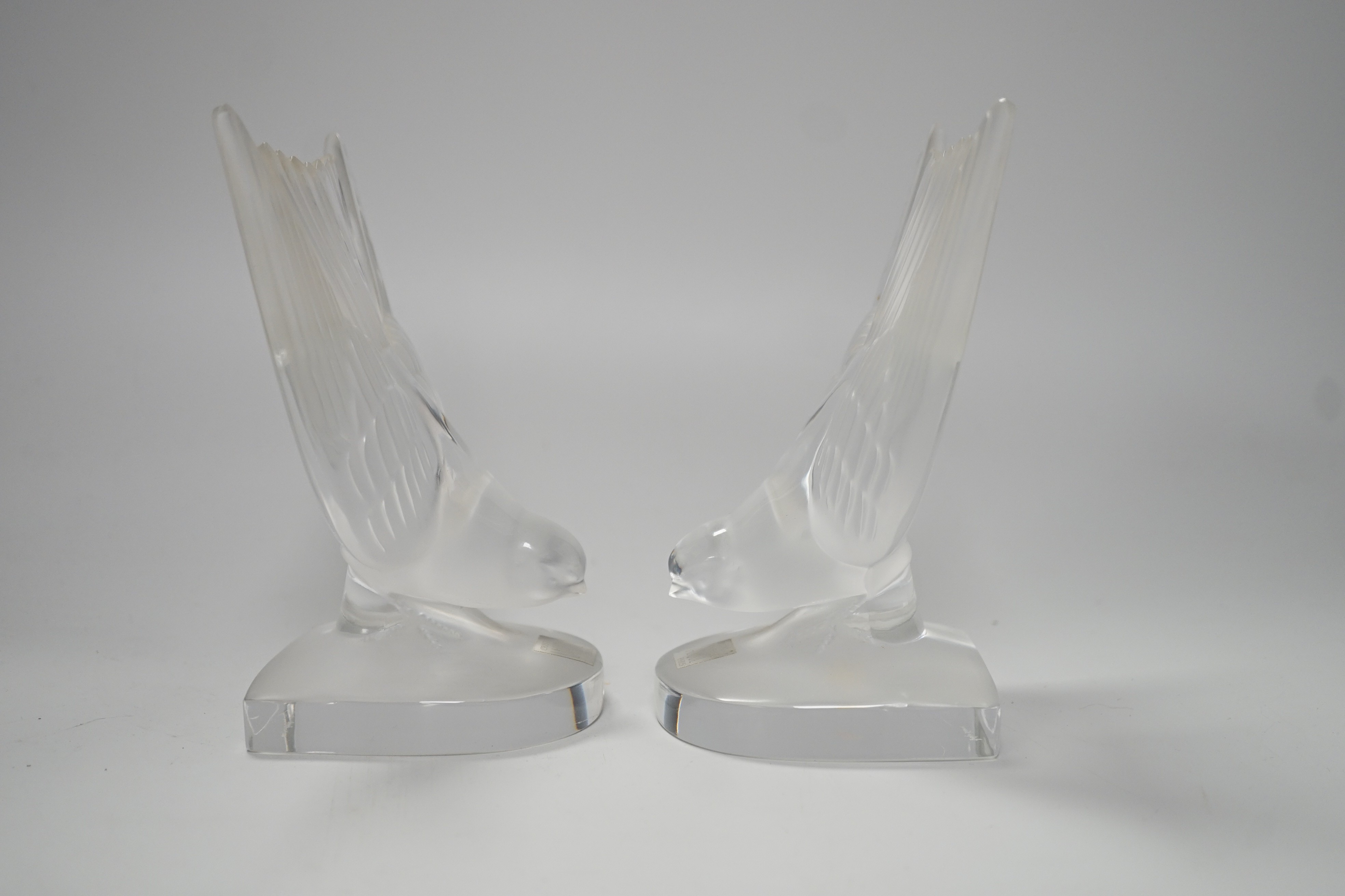A pair of Lalique ‘Hirondelle’ glass bookends, 16cm high
